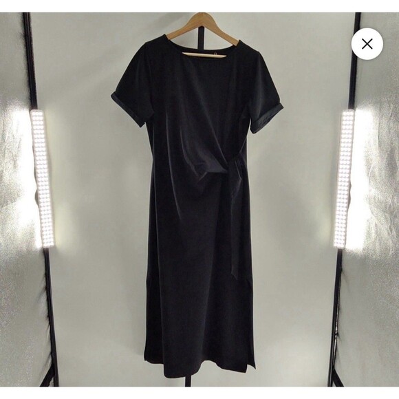 Quince Dresses & Skirts - Quince Women Stretch Cotton Jersey Side Tie Midi Dress TRUE Black L